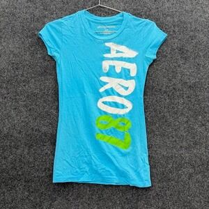 Aeropostale 87 Womens Small Blue Fitted Graphic Baby Tee Y2K